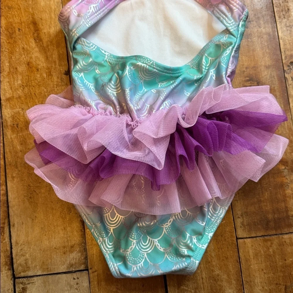 Cat & Jack Purple green Mermaid Tutu Swimsuit 3T one piece vacation beach